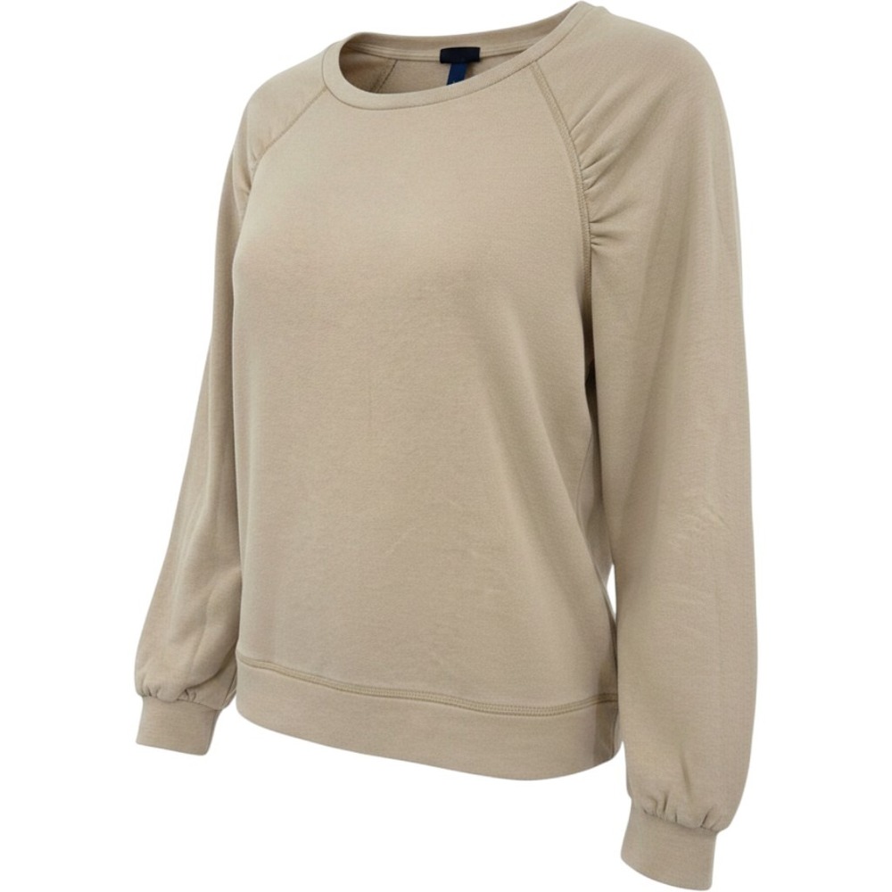 Scoop Sweatshirt Women L Sand Pleated Raglan Sleeve Solid Casual Chic Minimalist